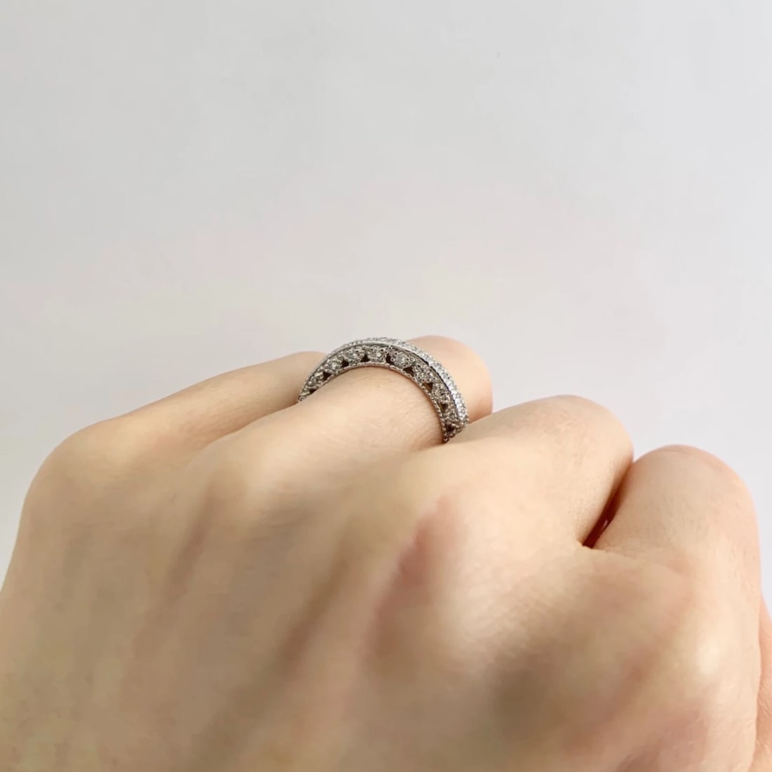 Pave Diamond Milgrain Filigree Dome Wedding Band Ring 14K White Gold, .75 CTW - 5