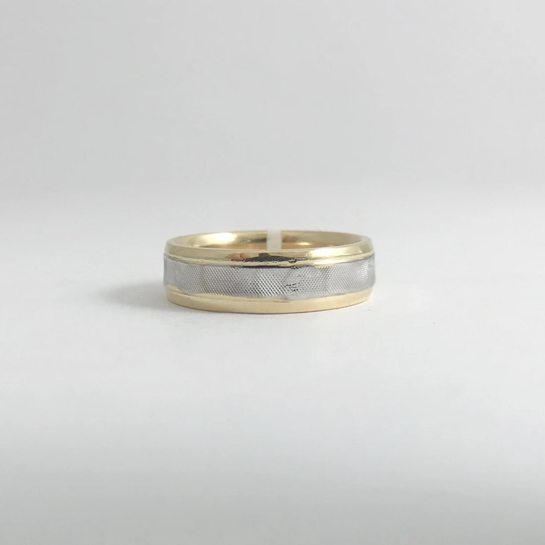 Men's Two-Tone Wedding Band Ring 14K Yellow White Gold Size 8, 5.9 mm, 7.6 Grams - 7