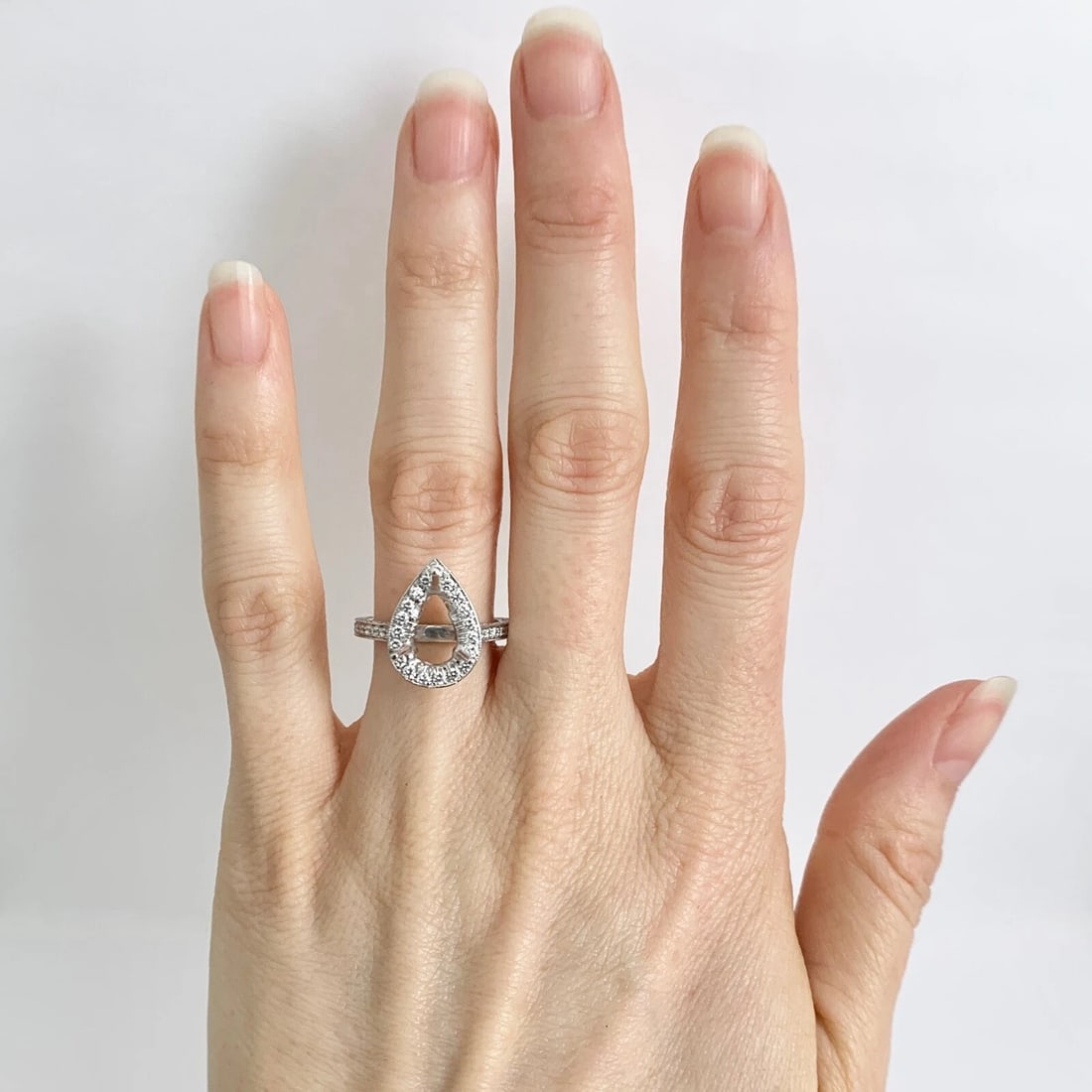 Pear Halo Diamond Engagement Ring Setting Mounting 18K White Gold 1.21 CTW - 2