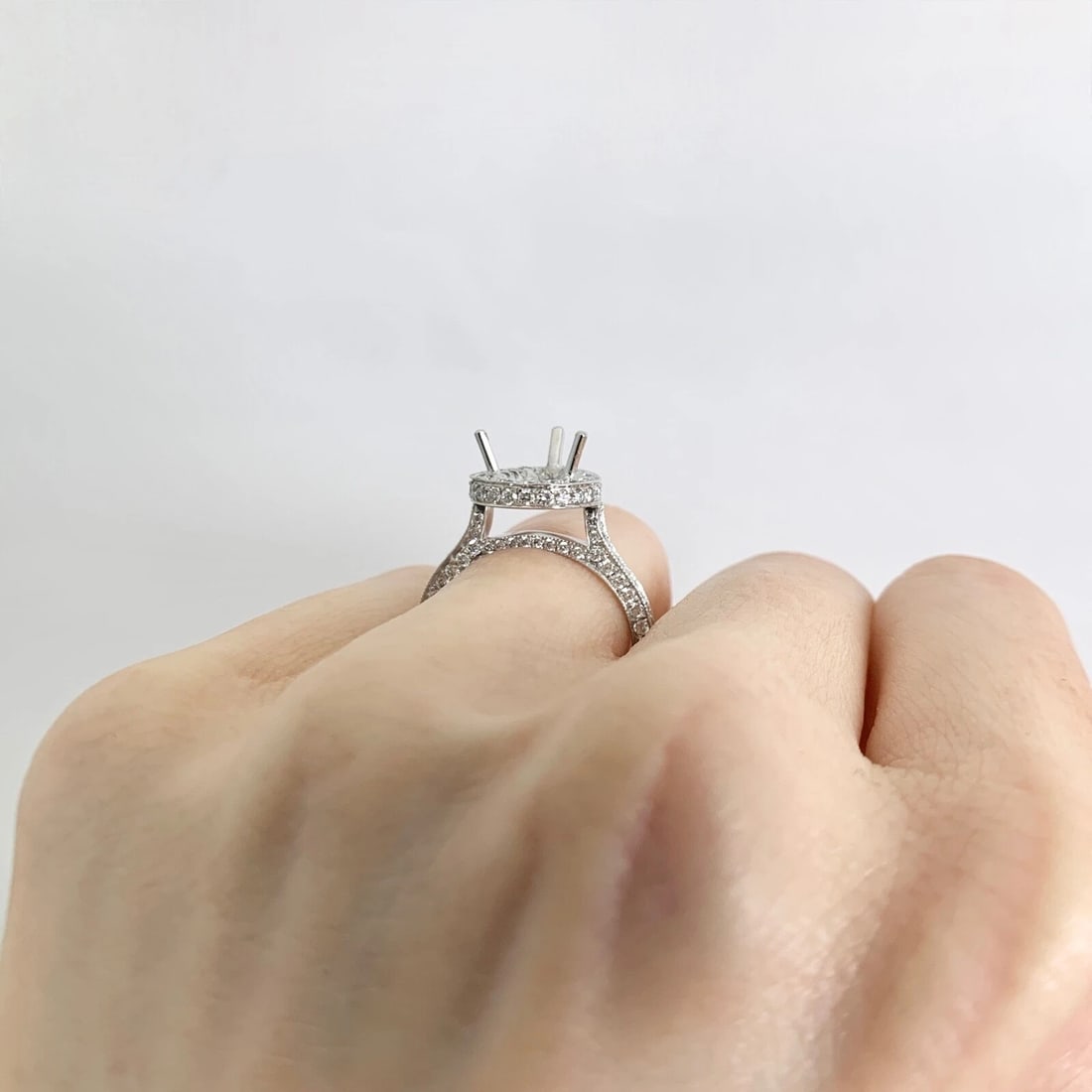 Pear Halo Diamond Engagement Ring Setting Mounting 18K White Gold 1.21 CTW - 4