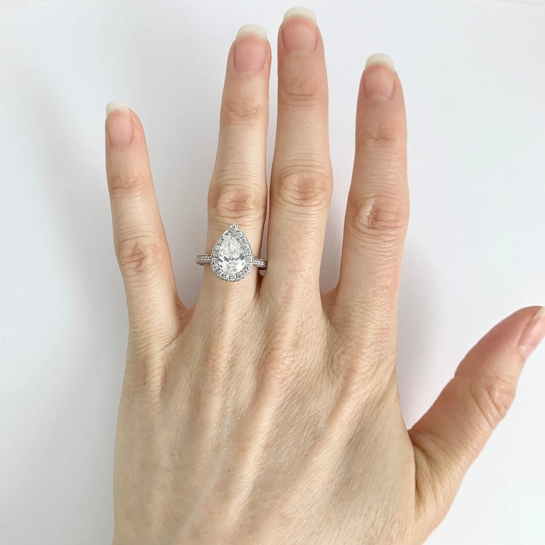 Pear Halo Diamond Engagement Ring Setting Mounting 18K White Gold 1.21 CTW - 5