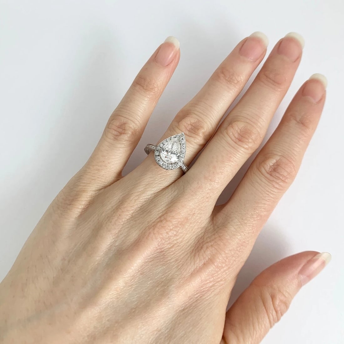 Pear Halo Diamond Engagement Ring Setting Mounting 18K White Gold 1.21 CTW - 6