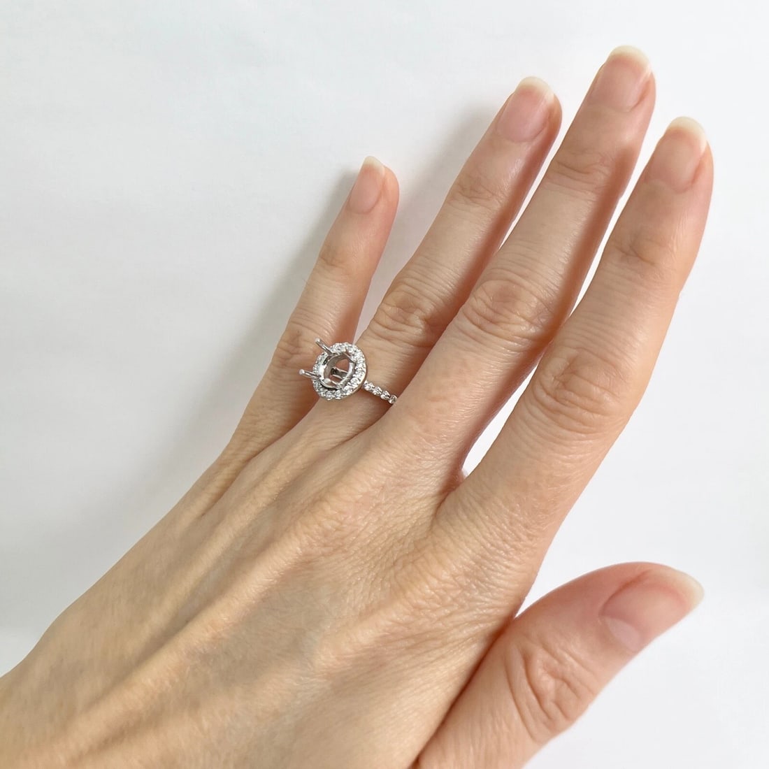 Round Halo Diamond Engagement Ring Setting Mounting 14K White Gold .55 CTW - 3