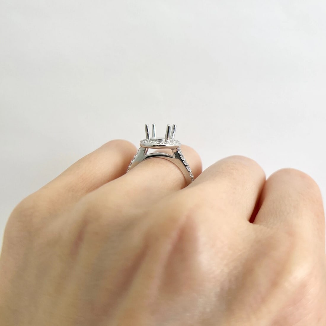 Round Halo Diamond Engagement Ring Setting Mounting 14K White Gold .55 CTW - 4