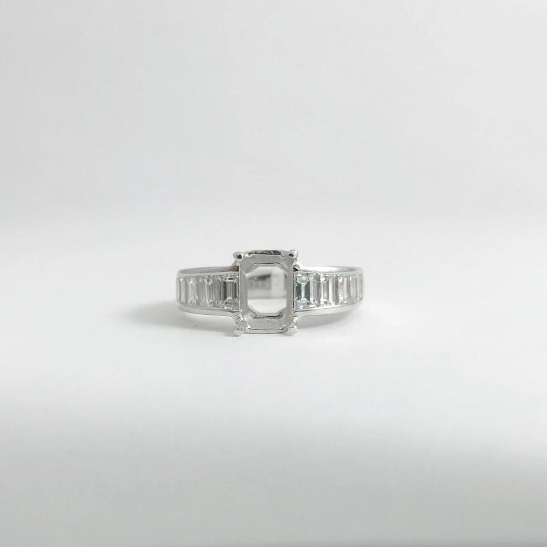 Baguette Channel-Set Diamond Platinum Engagement Ring Setting Mounting, 1.08 CTW - 8