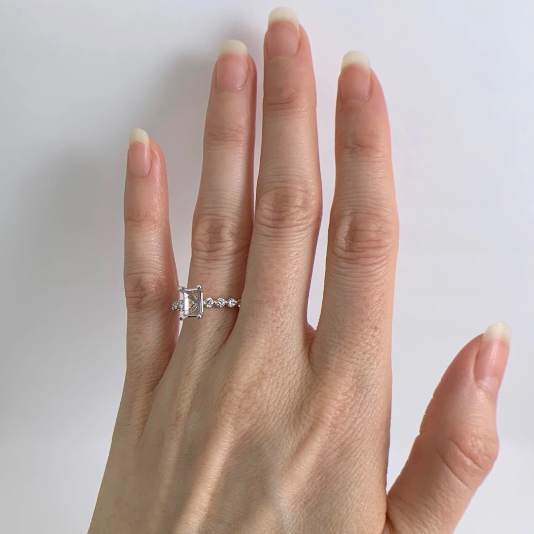 Rectangle Bead Set Diamond Engagement Ring Setting Mounting 14K White Gold - 3