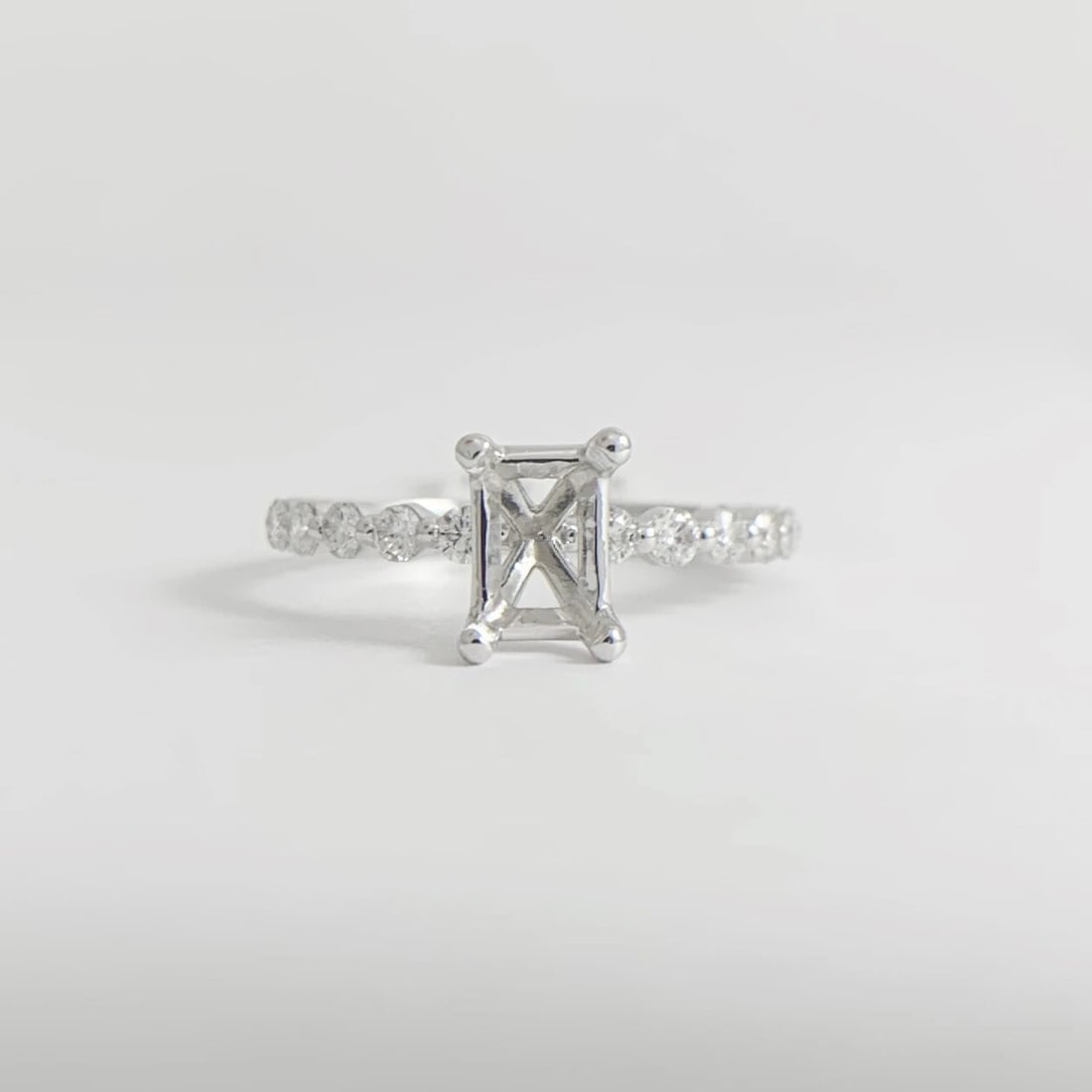 Rectangle Bead Set Diamond Engagement Ring Setting Mounting 14K White Gold - 8