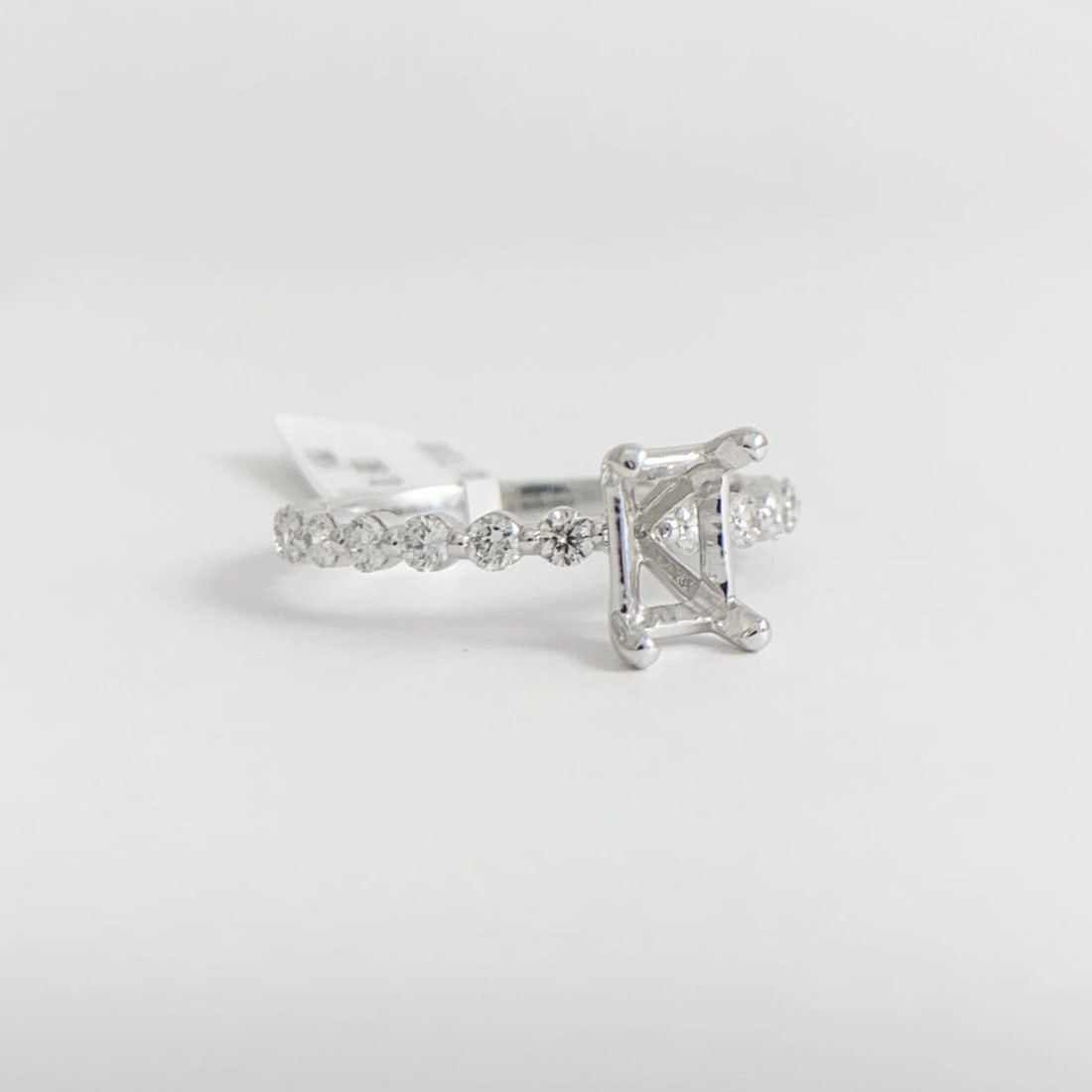 Rectangle Bead Set Diamond Engagement Ring Setting Mounting 14K White Gold - 9