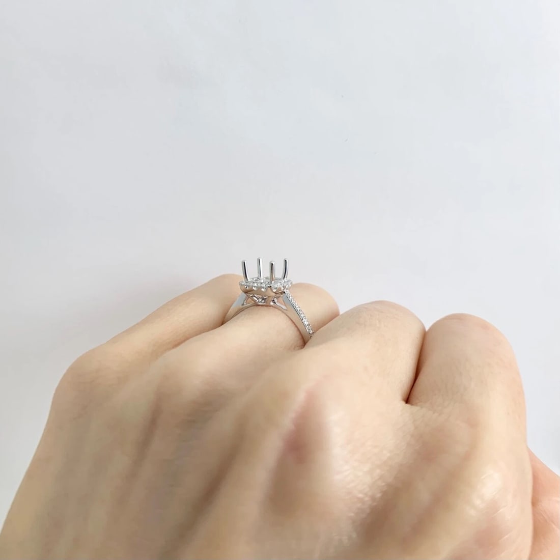 Cushion Halo Diamond Engagement Ring Setting Mounting 18K White Gold .50 CTW - 4