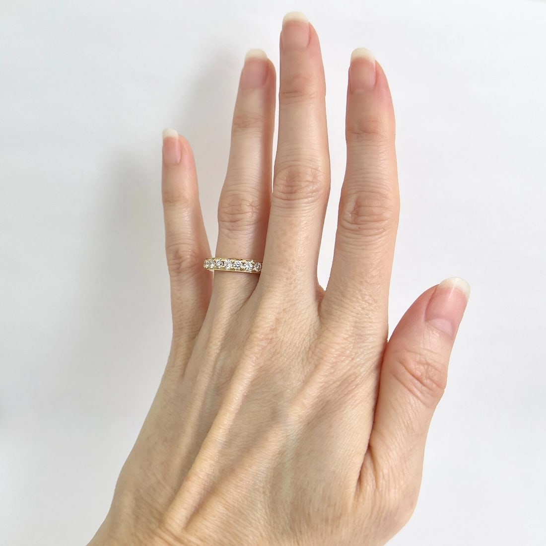 Round Pave Diamond Eternity Ring Wedding Band 18K Yellow Gold Size 7.5, 1.51 CTW - 3