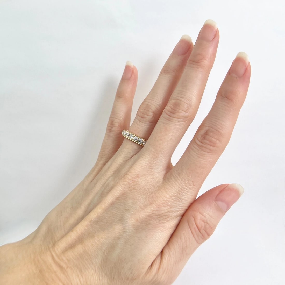 Round Pave Diamond Eternity Ring Wedding Band 18K Yellow Gold Size 7.5, 1.51 CTW - 5