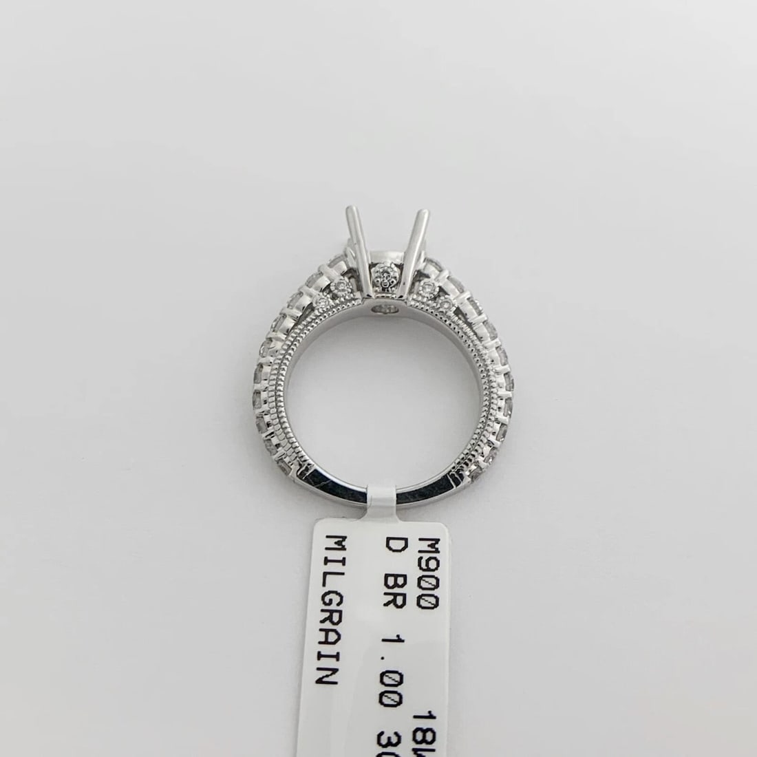 Side Milgrain Round Diamond Engagement Ring Setting Mounting 18K White Gold - 10