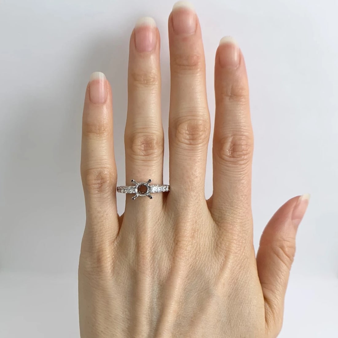 Side Milgrain Round Diamond Engagement Ring Setting Mounting 18K White Gold - 2