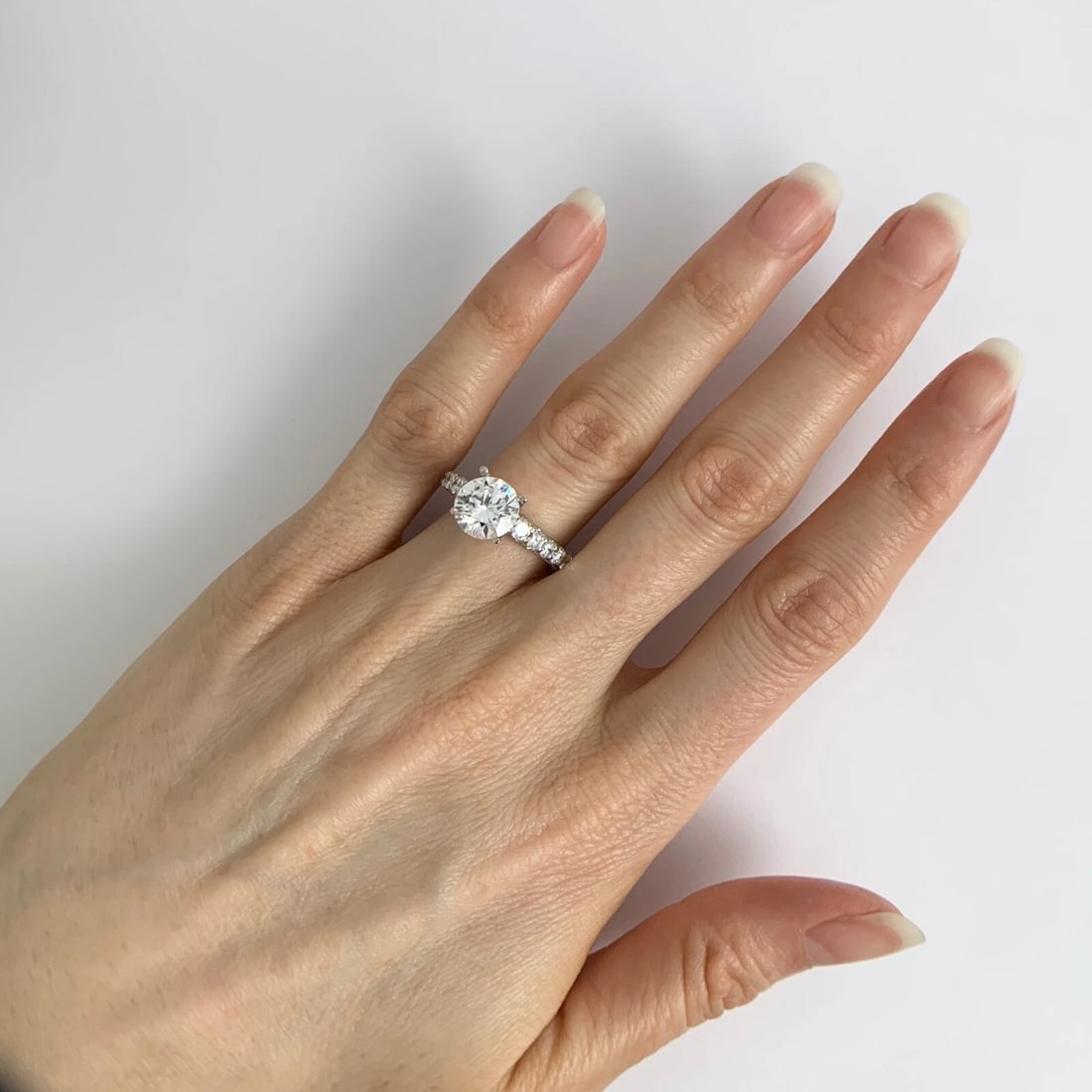 Side Milgrain Round Diamond Engagement Ring Setting Mounting 18K White Gold - 6