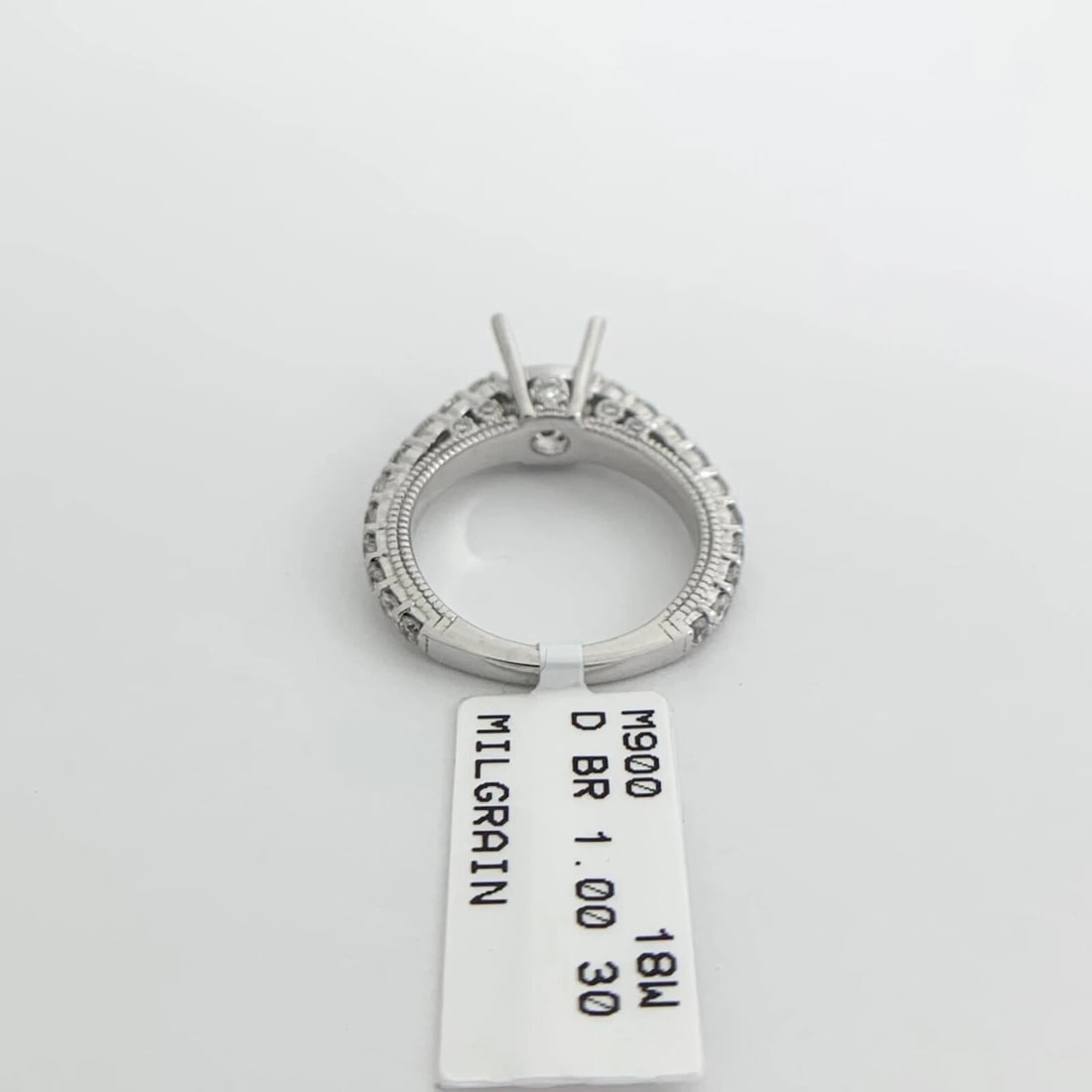 Side Milgrain Round Diamond Engagement Ring Setting Mounting 18K White Gold - 9