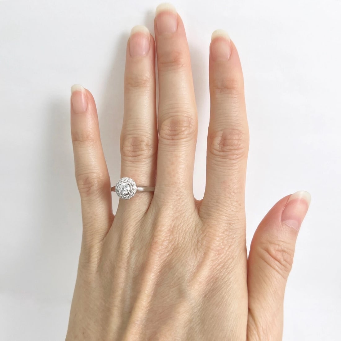 Round Halo Diamond Engagement Ring 14K White Gold, .50 CTW - 4