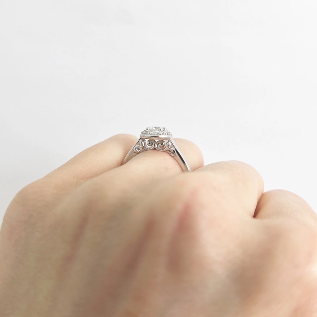 Round Halo Diamond Engagement Ring 14K White Gold, .50 CTW - 6