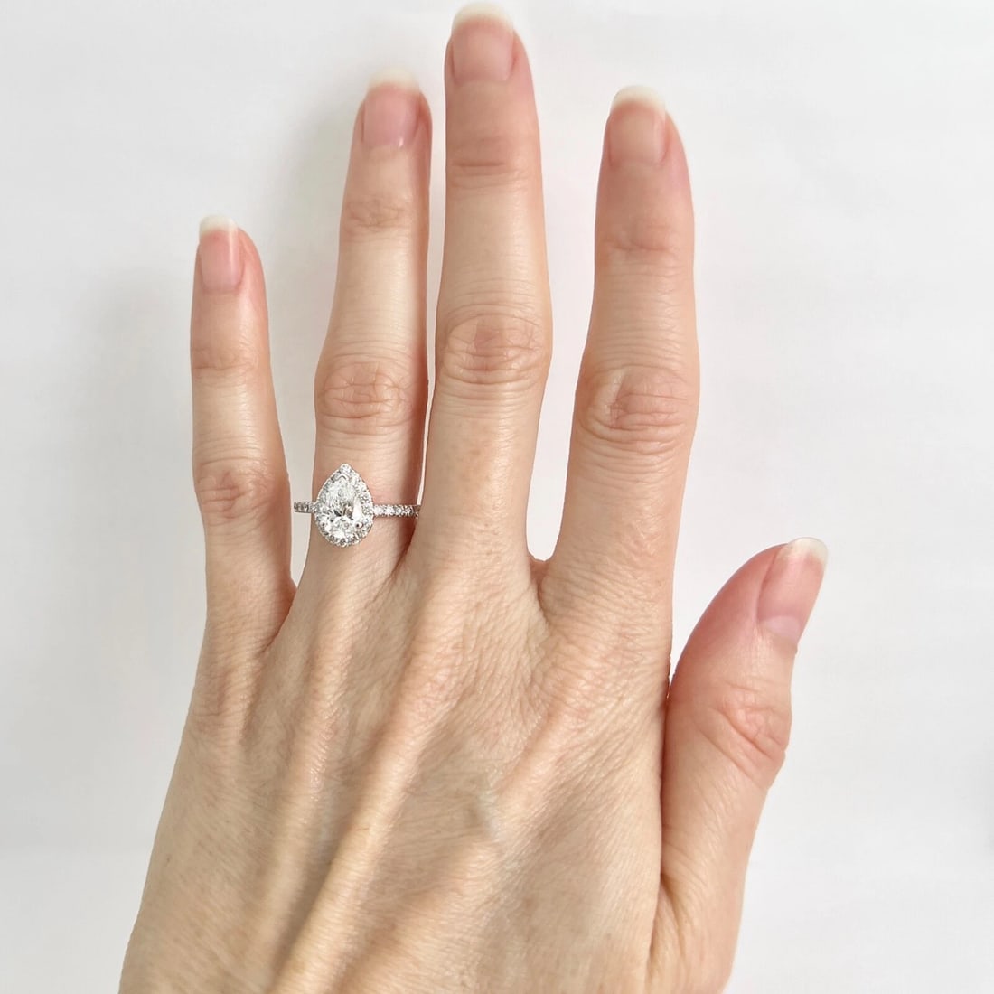 GIA Pear Diamond Halo Engagement Ring 14K White Gold, 1.42 CTW - 2