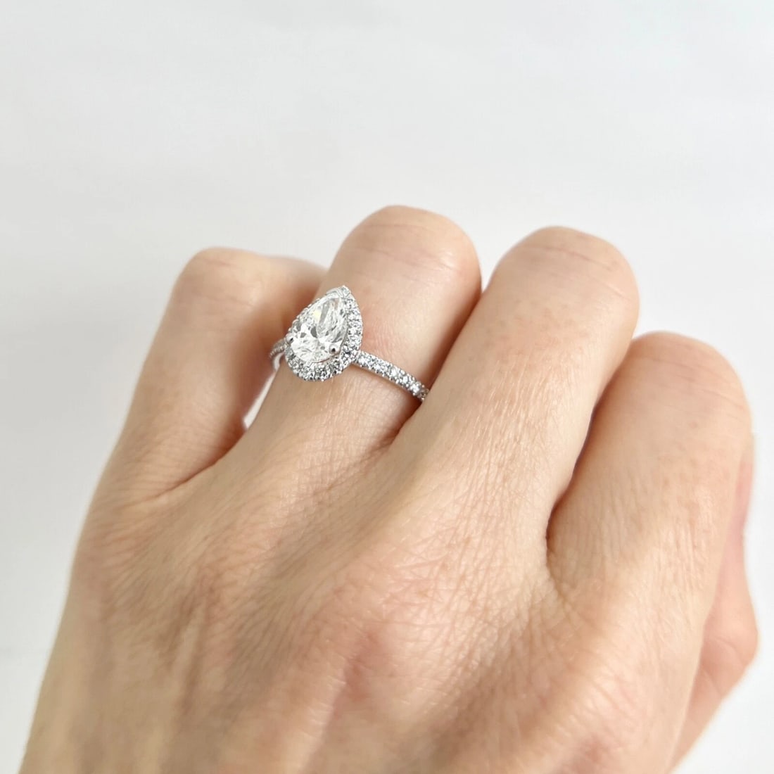 GIA Pear Diamond Halo Engagement Ring 14K White Gold, 1.42 CTW - 5