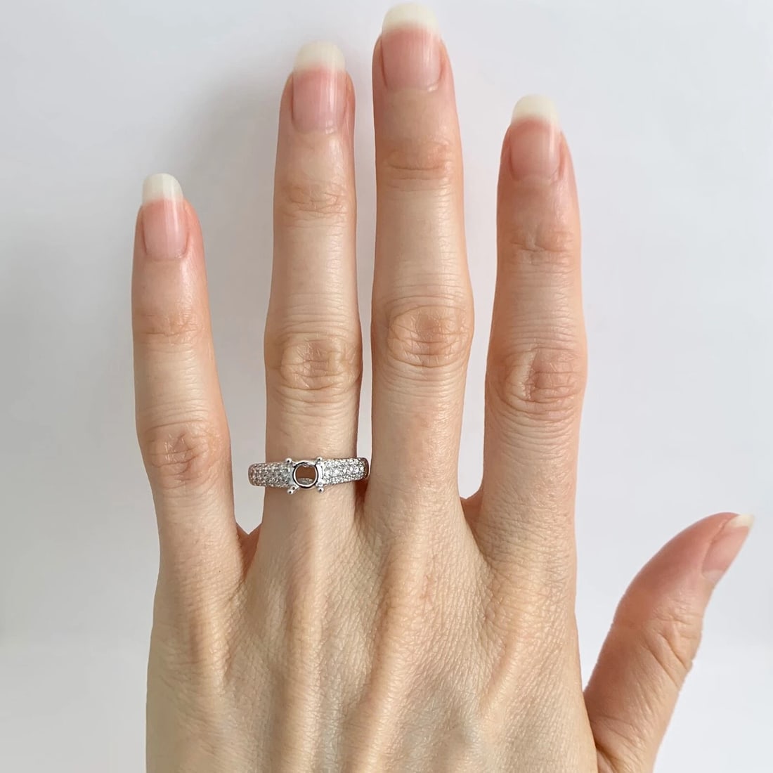 Round Pave Diamond Engagement Ring Setting Mounting 18K White Gold .37 CTW - 2