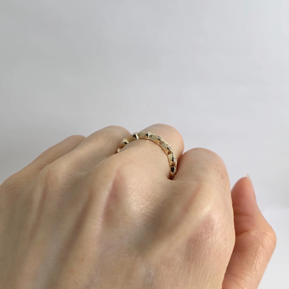 Pear Milgrain Diamond Eternity Ring Wedding Band 14K Yellow Gold, Size 6.5 - 5