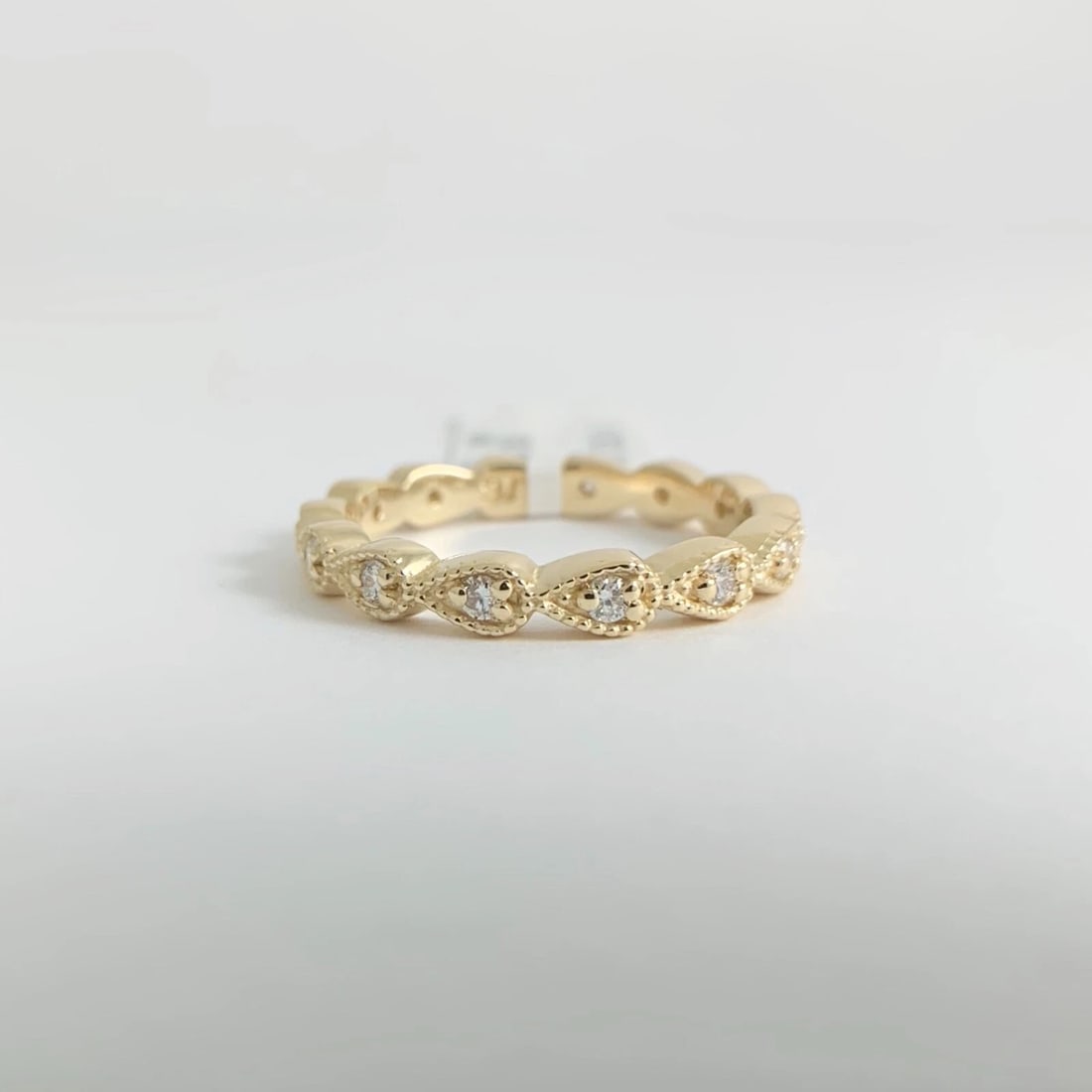 Pear Milgrain Diamond Eternity Ring Wedding Band 14K Yellow Gold, Size 6.5 - 6