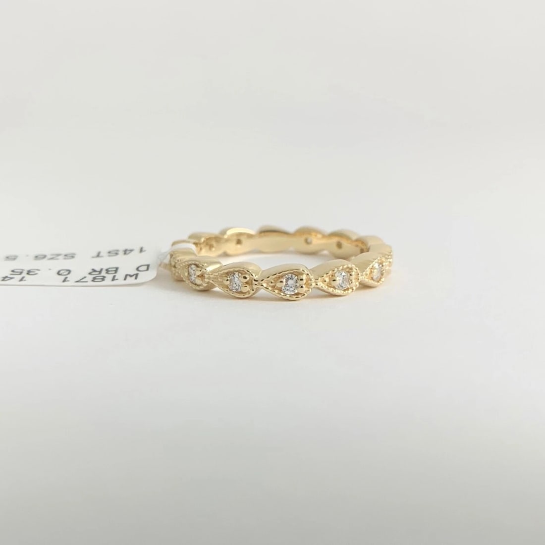 Pear Milgrain Diamond Eternity Ring Wedding Band 14K Yellow Gold, Size 6.5 - 7