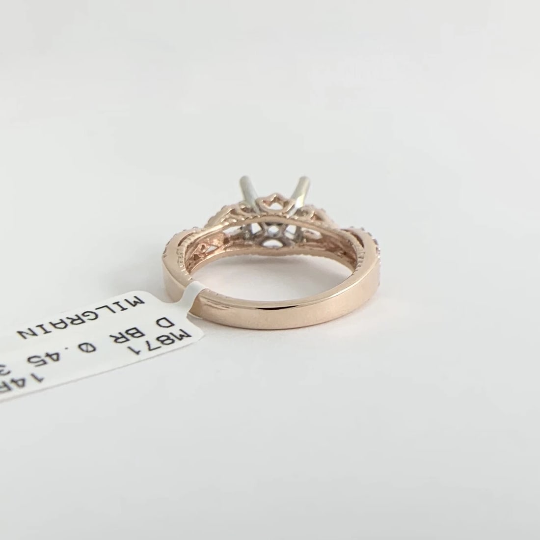 Crisscross Milgrain Diamond Engagement Ring Setting Mounting 14K Pink Rose Gold - 10