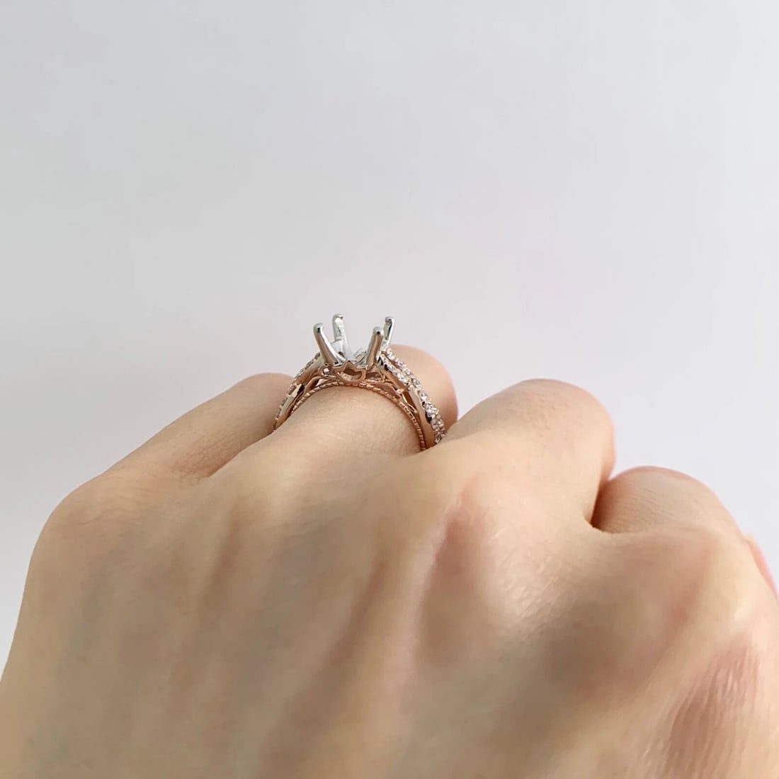 Crisscross Milgrain Diamond Engagement Ring Setting Mounting 14K Pink Rose Gold - 4