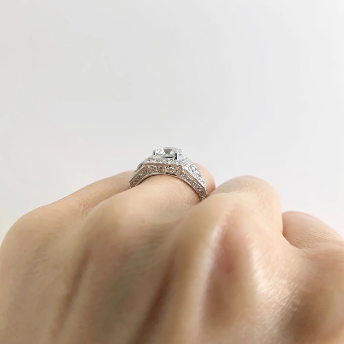 Cushion Milgrain Halo Pave Diamond Engagement Ring 14K White Gold 2.00 CTW - 5