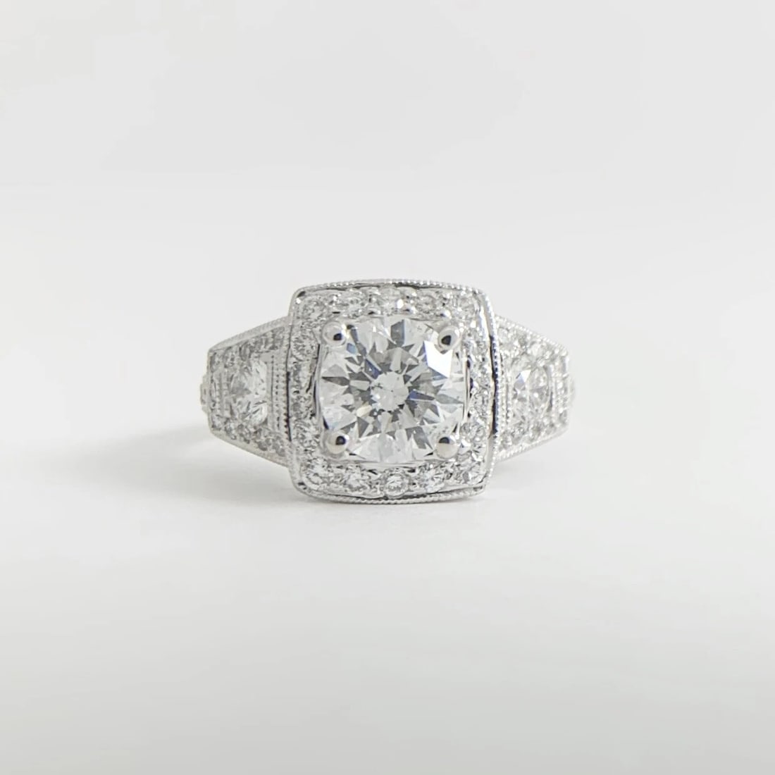 Cushion Milgrain Halo Pave Diamond Engagement Ring 14K White Gold 2.00 CTW - 6