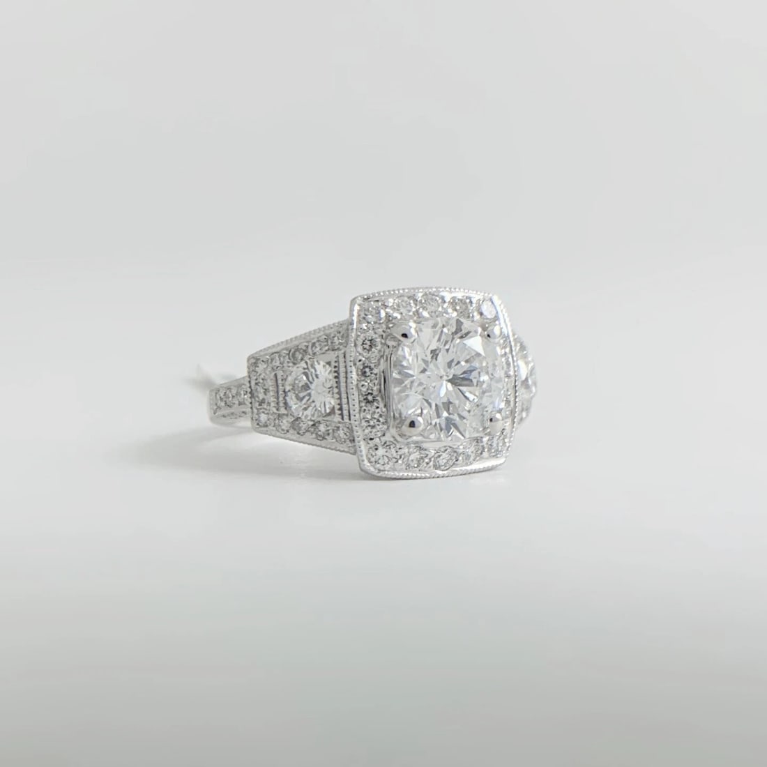 Cushion Milgrain Halo Pave Diamond Engagement Ring 14K White Gold 2.00 CTW - 7