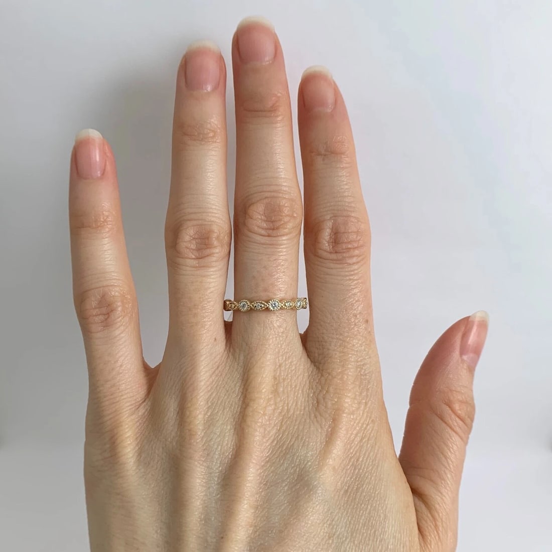 Marquise Round Milgrain Diamond Eternity Ring Wedding Band 14K Yellow Gold, Sz 7 - 2