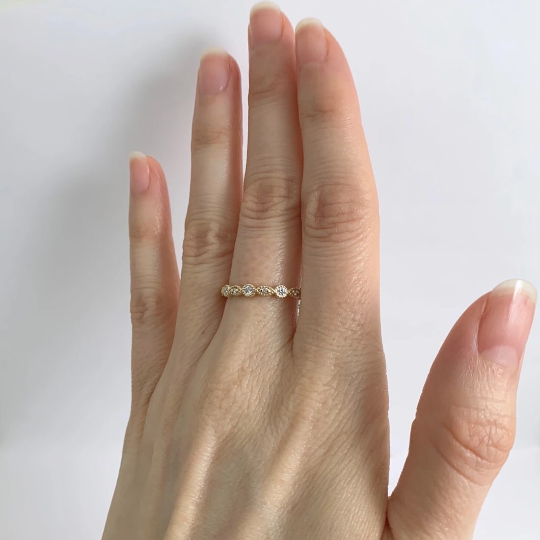 Marquise Round Milgrain Diamond Eternity Ring Wedding Band 14K Yellow Gold, Sz 7 - 3