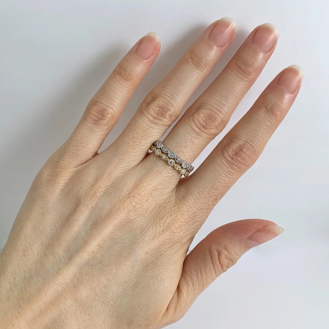 Marquise Round Milgrain Diamond Eternity Ring Wedding Band 14K Yellow Gold, Sz 7 - 7