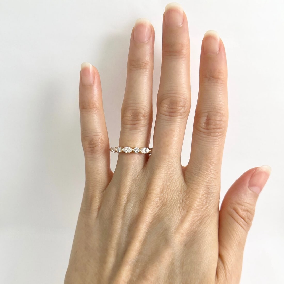 Marquise Round Diamond Wedding Band Anniversary Ring 14K Yellow Gold, 1.05 CTW - 2