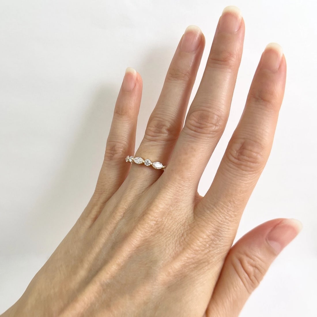 Marquise Round Diamond Wedding Band Anniversary Ring 14K Yellow Gold, 1.05 CTW - 6