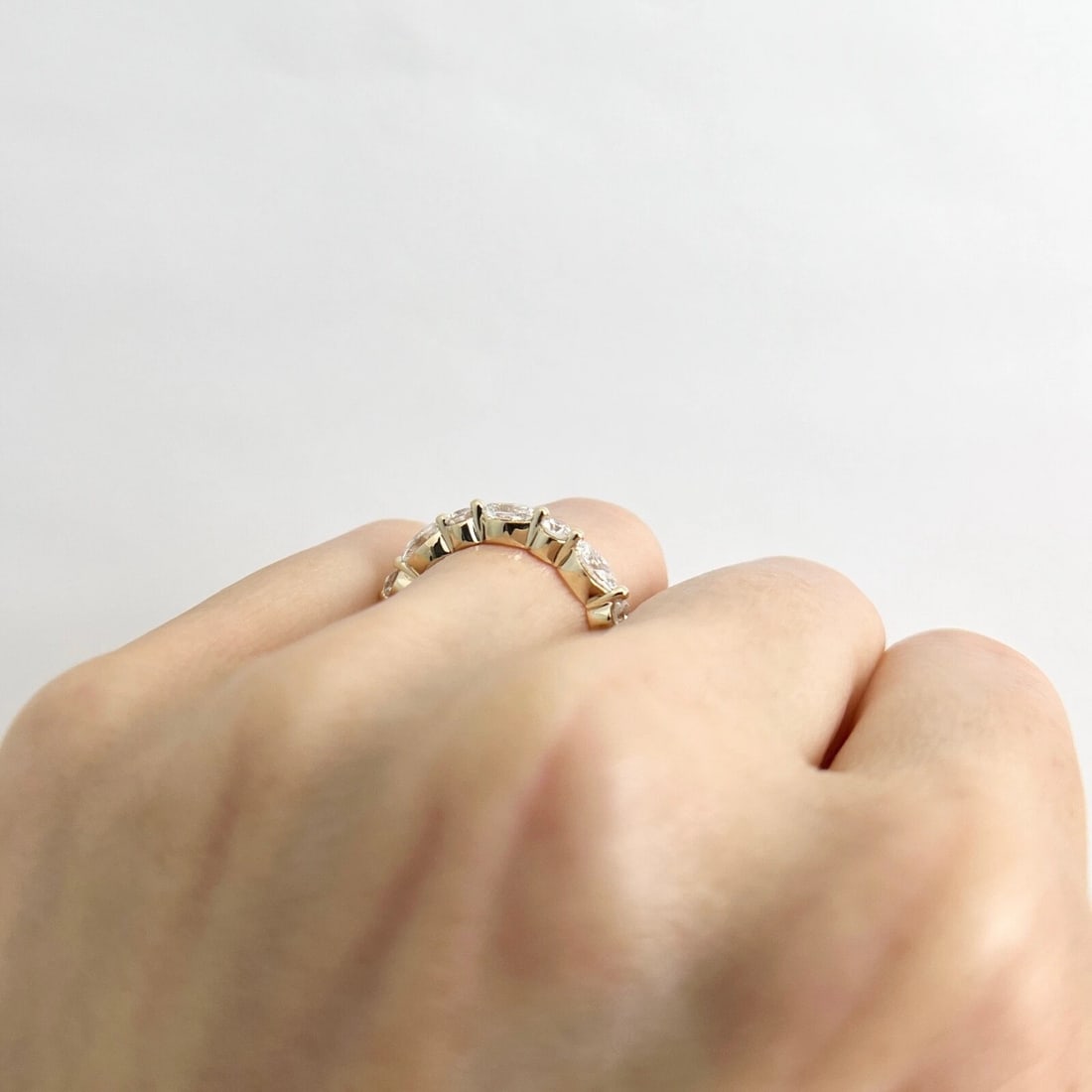 Marquise Round Diamond Wedding Band Anniversary Ring 14K Yellow Gold, 1.05 CTW - 8