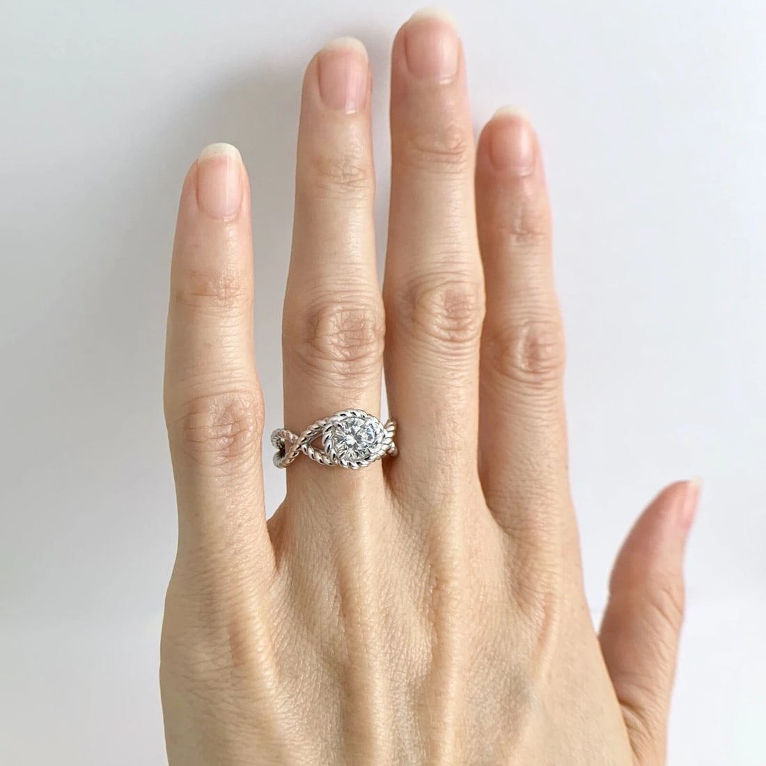 Round Diamond Rope Halo Solitaire Engagement Ring 14K White Gold .75 CT - 2