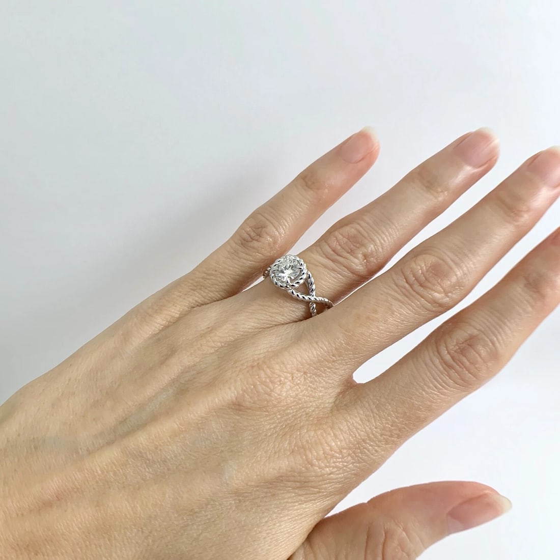 Round Diamond Rope Halo Solitaire Engagement Ring 14K White Gold .75 CT - 4