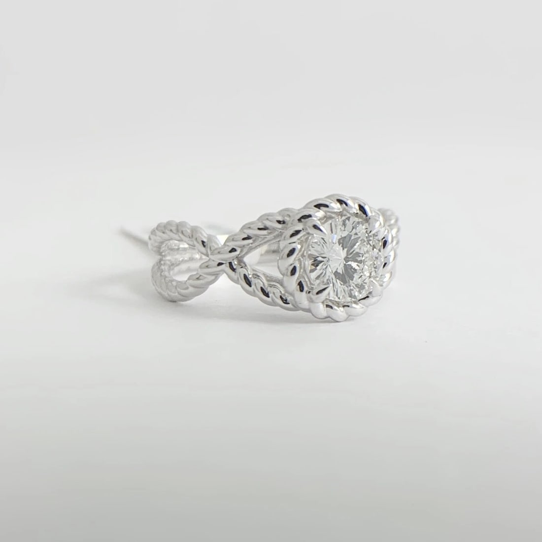 Round Diamond Rope Halo Solitaire Engagement Ring 14K White Gold .75 CT - 6