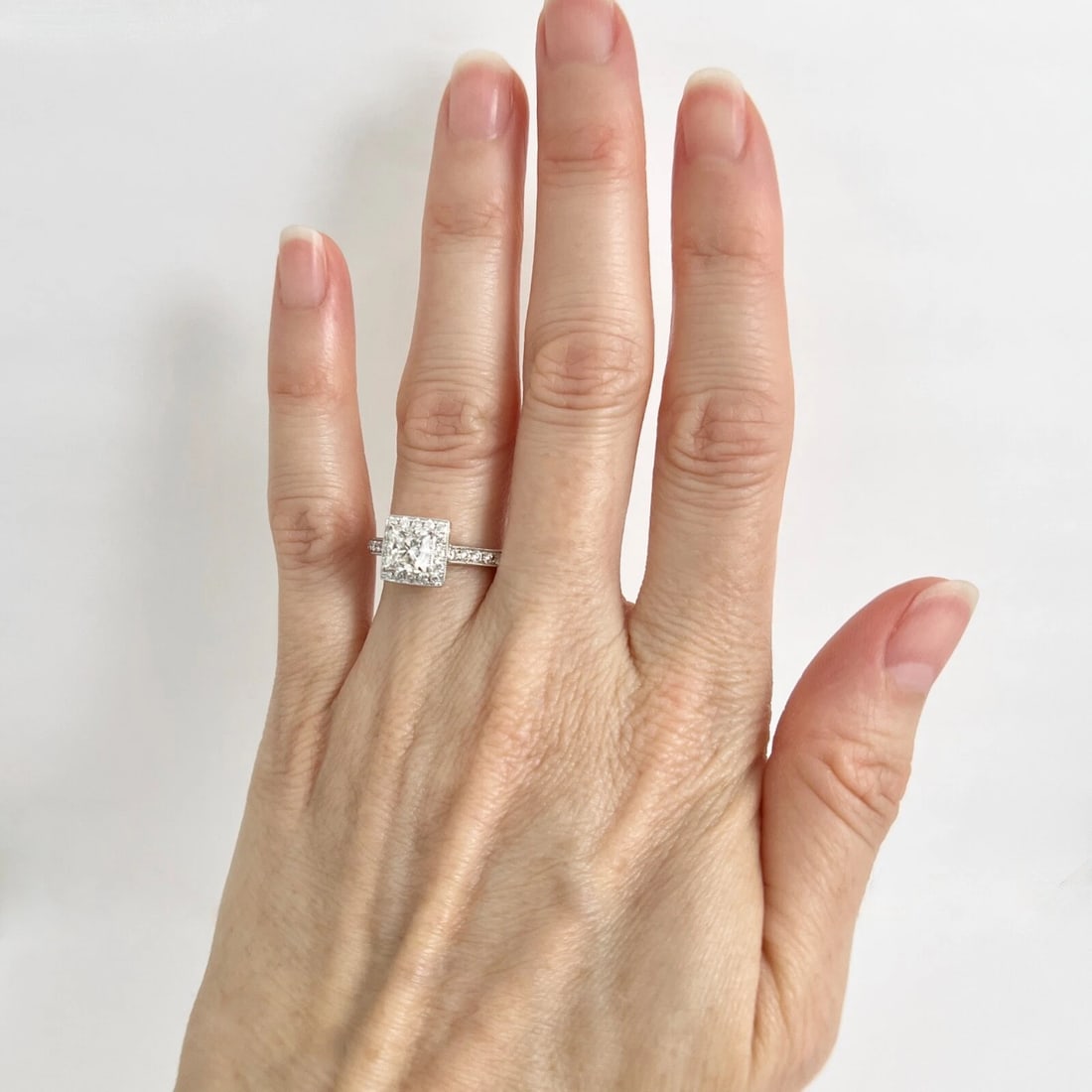 Princess Cut Square Halo Diamond Engagement Ring 14K White Gold, 1.05 CTW - 2