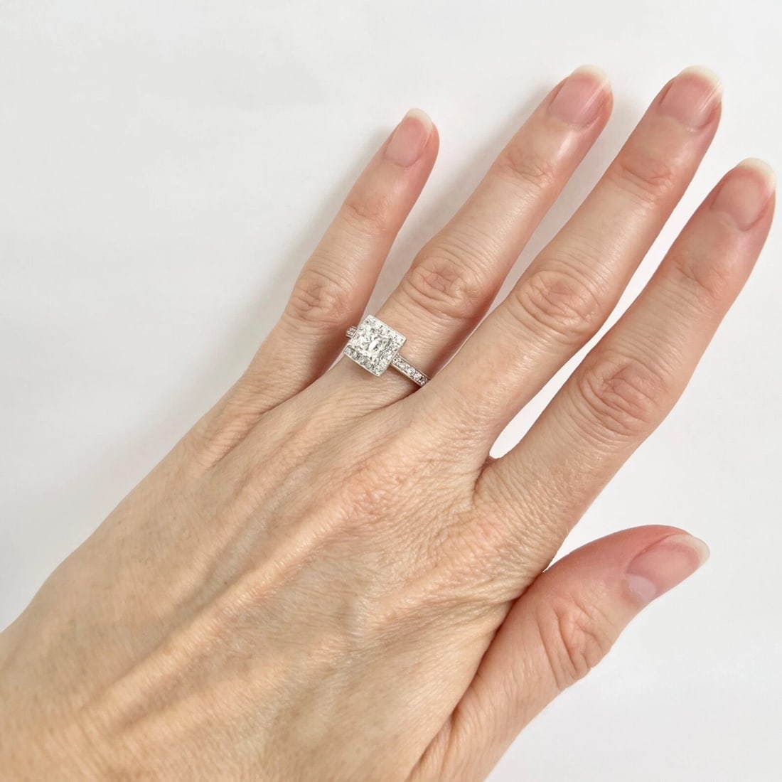 Princess Cut Square Halo Diamond Engagement Ring 14K White Gold, 1.05 CTW - 4