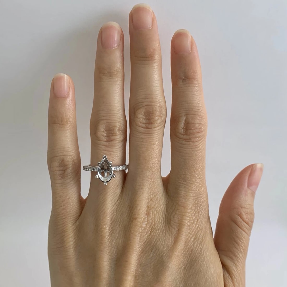 Pear Diamond Engagement Ring Setting Mounting 14K White Gold, .30 CTW, 3.22 Gram - 4