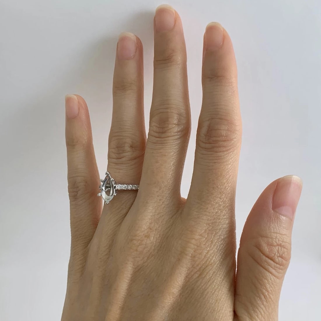 Pear Diamond Engagement Ring Setting Mounting 14K White Gold, .30 CTW, 3.22 Gram - 5