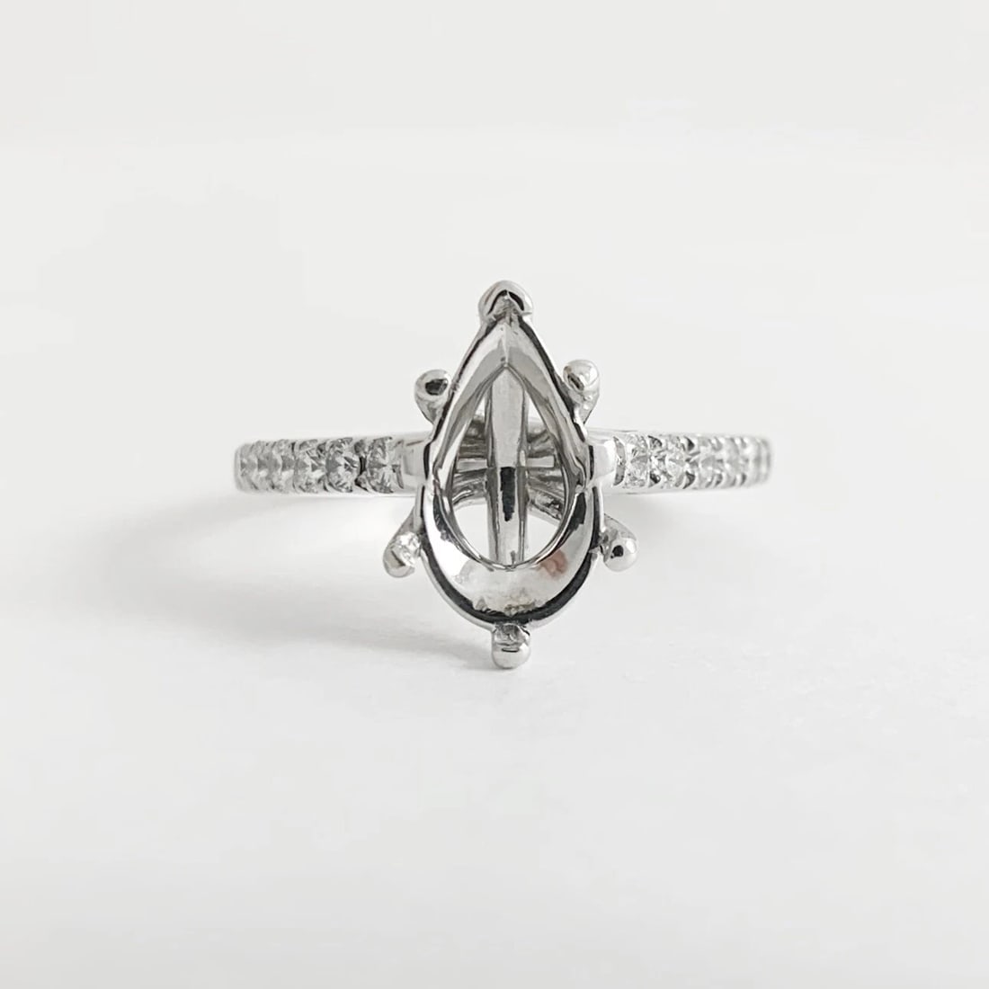 Pear Diamond Engagement Ring Setting Mounting 14K White Gold, .30 CTW, 3.22 Gram - 6