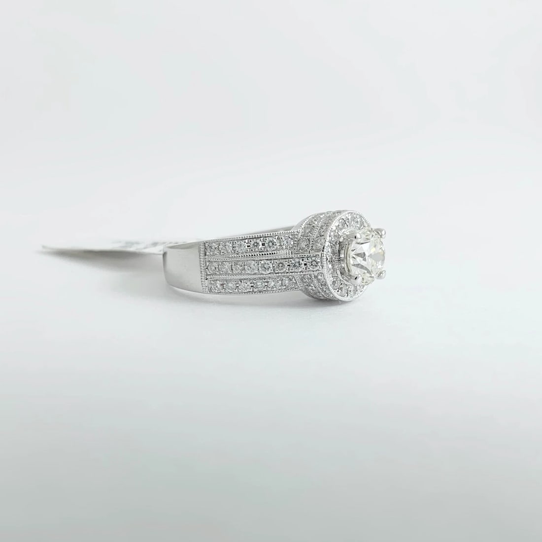 Round 3-Row Wide Halo Diamond Engagement Ring 14K White Gold 1.57 CTW - 7