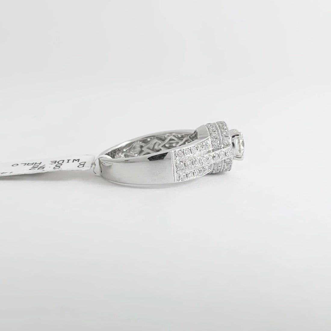 Round 3-Row Wide Halo Diamond Engagement Ring 14K White Gold 1.57 CTW - 8