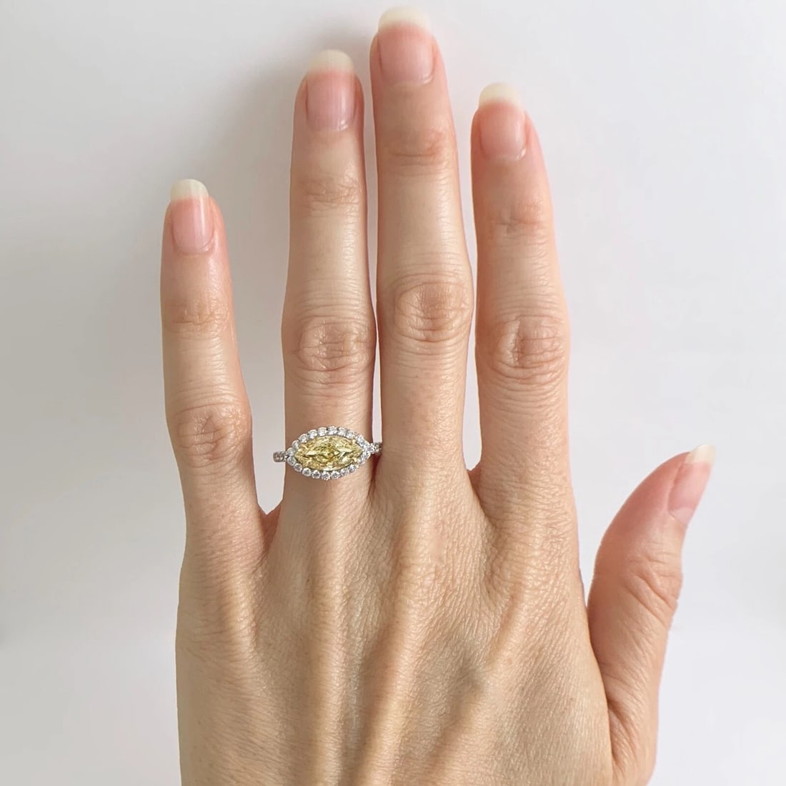 GIA Fancy Yellow Marquise Diamond Halo Engagement Ring Platinum 1.99 CTW - 2