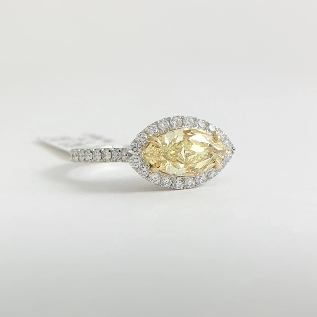 GIA Fancy Yellow Marquise Diamond Halo Engagement Ring Platinum 1.99 CTW - 9